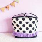 スタイリッシュに赤ちゃんのお出かけ！モノクロとパープルフリルのベビーカーバッグ