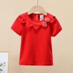 キッズファッションの新定番！☆ レッド ☆ 80cm ☆ 丸襟カットソー