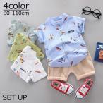 夏のファッションを彩る！キッズ用乗り物プリント上下セット