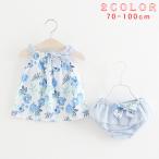 爽やかで可愛い！花柄リボン付きベビー服セットアップ